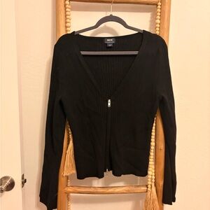 Maeve Black Ribbed Zip-Front Women's Sweater